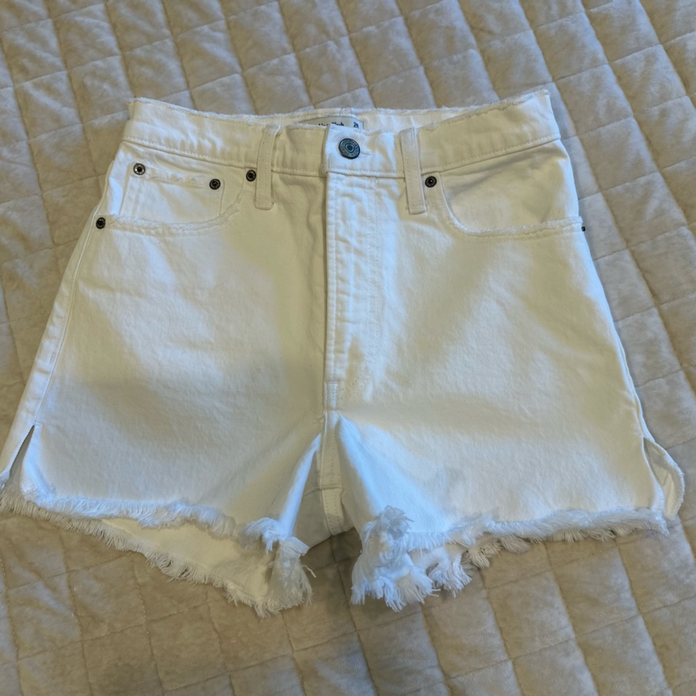 Abercrombie & Fitch White Frayed Jean Shorts